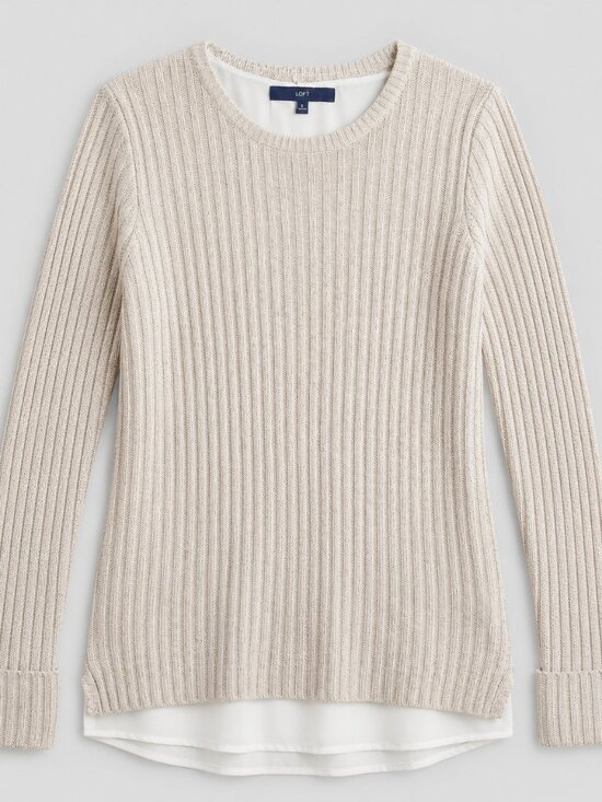 Apt. 9 Sweaters - Apt. 9 L Metallic Ribbed Sweater Chiffon Trim Holiday Sparkle Elevated Essential
